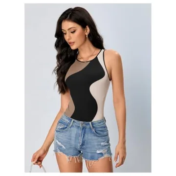 Verdusa Women's Color Block Sleeveless Bodysuit - Chic Comfort
