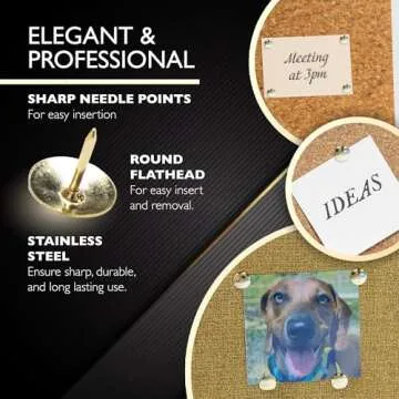 BAZIC 229 Gold Thumb Tacks. 200 Push Pins for Crafts and Office Organization