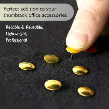 BAZIC 229 Gold Thumb Tacks. 200 Push Pins for Crafts and Office Organization