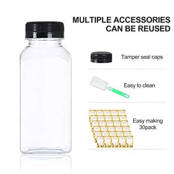 DANALLAN 30 Pack 8oz Empty Plastic Bottles with Leak-Proof Caps Food Grade Recyclable Bulk Beverage Containers Clear PET Bottles for Homemade Juice, Smoothie, Milk and Drinks
