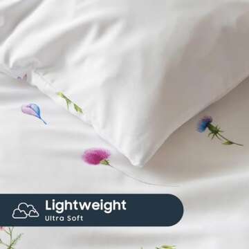 Wake In Cloud - Floral Comforter Set, Cottagecore Cute Aesthetic Watercolor Tiny Flowers and Leaves, Soft Lightweight Bedding for Women Teen Girls, 3 Pieces, White Multicolor, Queen Size