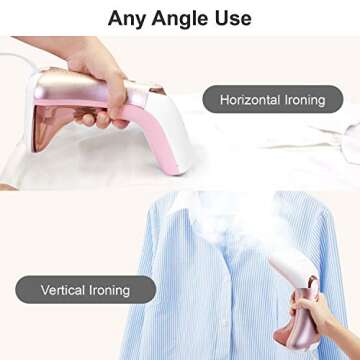 Mini Handheld Steamer for Clothes Garment, Portable Travel Garment Steamer, Powerful Iron Wrinkles Remover for Travel/Home, Compact Iron Steamer for Clothing, Any Fabrics, IDEER (Pink)
