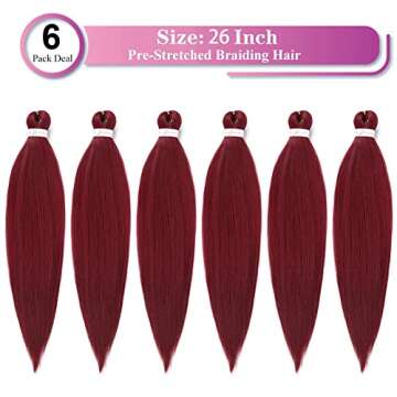 Burgundy Braiding Hair Pre Stretched Wine Red EZ Braiding Hair Yaki Texture 6Pcs/Lot 26 Inches Hot W...