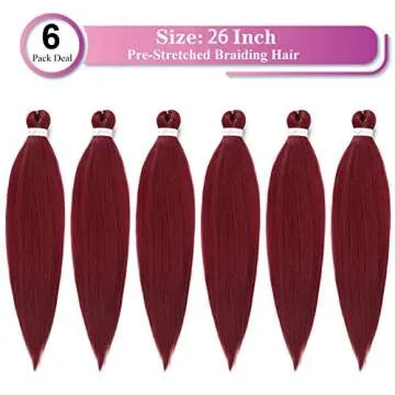 Burgundy Braiding Hair Pre Stretched Wine Red EZ Braiding Hair Yaki Texture 6Pcs/Lot 26 Inches Hot W...