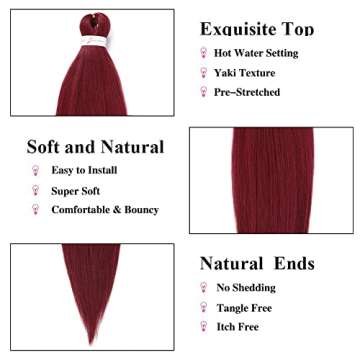 Burgundy Braiding Hair Pre Stretched Wine Red EZ Braiding Hair Yaki Texture 6Pcs/Lot 26 Inches Hot Water Setting Professional Synthetic Braids for Crochet Hair Extensions(#900)