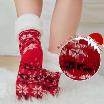 DG Hill Treehouse Knit (2 Pack) Womens Thick Knit Sherpa Fleece Lined Thermal Fuzzy Slipper Socks with Grippers
