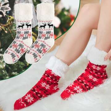 DG Hill Treehouse Knit (2 Pack) Womens Thick Knit Sherpa Fleece Lined Thermal Fuzzy Slipper Socks with Grippers