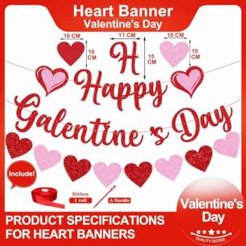 Happy Galentine's Day Banner Red Pink Galentine's Day Bunting Banner With Glitter,Galentines Day Hea...