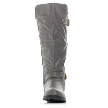 Bellmora Bally-32 Women's Winkle Back Side Zip Vegan Knee High Riding Boots with Quilted Detail and Stacked Heel (Grey 8.5 B(M) US)