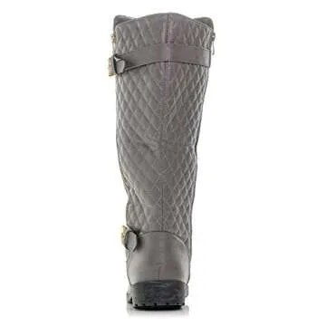 Bellmora Bally-32 Women's Winkle Back Side Zip Vegan Knee High Riding Boots with Quilted Detail and Stacked Heel (Grey 8.5 B(M) US)