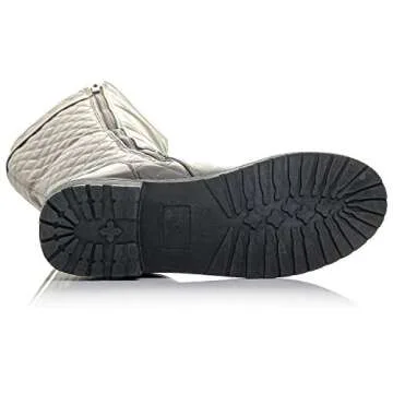 Bellmora Bally-32 Women's Winkle Back Side Zip Vegan Knee High Riding Boots with Quilted Detail and Stacked Heel (Grey 8.5 B(M) US)