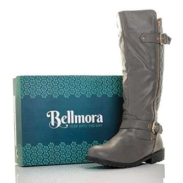 Bellmora Bally-32 Women's Winkle Back Side Zip Vegan Knee High Riding Boots with Quilted Detail and Stacked Heel (Grey 8.5 B(M) US)
