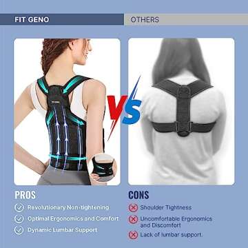 Fit Geno Back Brace Posture Corrector for Women and Men, Shoulder Straightener, Adjustable Full Back...
