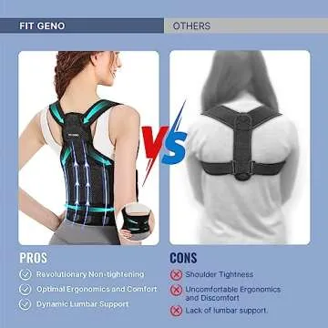 Fit Geno Back Brace Posture Corrector for Women and Men, Shoulder Straightener, Adjustable Full Back...