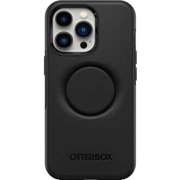 OtterBox iPhone 13 Pro Otter + Pop Symmetry Series Case - Black, Integrated PopSockets PopGrip, Slim, Pocket-Friendly, Raised Edges Protect Camera & Screen