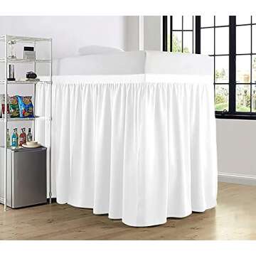 Bed Skirt for Dorm Room, Ruffled Dorm Sized Bed Skirt, Three Fabric Sides College Dorm Bed Skirt, Extra Long Dorm Room Bed Skirt, 36 Inch Tailored Drop-Twin-XL, White Solid