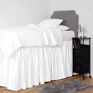 Bed Skirt for Dorm Room, Ruffled Dorm Sized Bed Skirt, Three Fabric Sides College Dorm Bed Skirt, Extra Long Dorm Room Bed Skirt, 36 Inch Tailored Drop-Twin-XL, White Solid