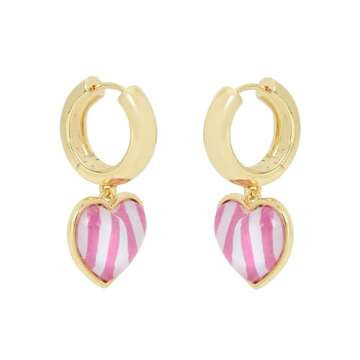 Betsey Johnson Womens Heart Charm Huggie Earrings