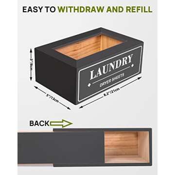 Dryer Sheet Holder Dispenser Container, Space Saving Laundry Room Organization and Storage, Farmhouse Laundry Dryer Sheets Holder for Laundry Room Decor, Fabric Softener Dispenser Containers, Black