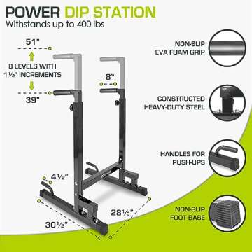 ProsourceFit Power Dip Station Adjustable Height Upper Body Equipment for Home Gym