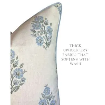 Jillien Harbor Floral Pillow Cover Camille Blockprint Throw Pillow for Home Grandmillennial 20"x20" 50 cm x 50 cm Pillow Cover Floral Pillow Cover Grandmillennial Home Decor