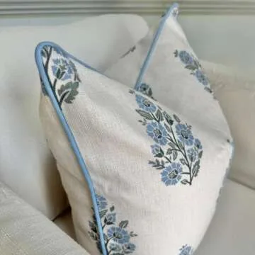 Jillien Harbor Floral Pillow Cover Camille Blockprint Throw Pillow for Home Grandmillennial 20"x20" 50 cm x 50 cm Pillow Cover Floral Pillow Cover Grandmillennial Home Decor