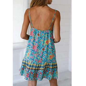 Summer Dresses for Women, Floral Print Sundress Straps Beach Dress Short Boho Dresses with Pocket Gr...