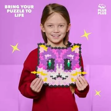 Plus Plus Puzzle By Number, 500 Piece Mini Interlocking Hashtag Color Blocks, 3D Pixel Art Kit for Kids - Kitten