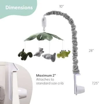 The Peanutshell Crib Mobile for Boys or Girls - Grey and Green Camo Musical Baby Crib Mobile with 12 Lullabies, Dino Baby Dinosaur Nursery Decor
