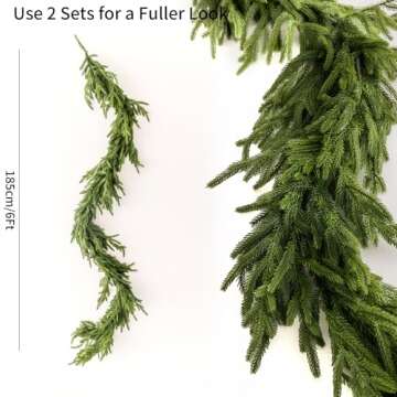 MISSPIN 6FT Artificial Norfolk Pine Garlands, Real Touch Winter Pine Garland, Green Artificial Green...