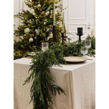 MISSPIN 6FT Artificial Norfolk Pine Garlands, Real Touch Winter Pine Garland, Green Artificial Greenery Garland for Table, Mantle, Wall, Indoor, Outdoor Christmas Decorations (Dark Green)