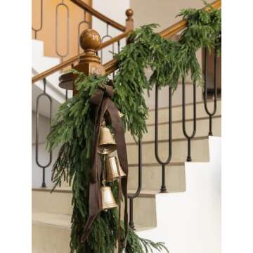 MISSPIN 6FT Artificial Norfolk Pine Garlands, Real Touch Winter Pine Garland, Green Artificial Greenery Garland for Table, Mantle, Wall, Indoor, Outdoor Christmas Decorations (Dark Green)