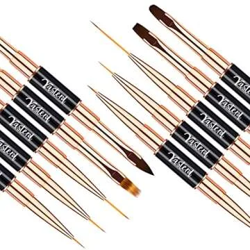 Yasterd Nail Art Brush Set Professional- 5pcs Double-Ended Nail Art Brushes for Long Lines, Thin Liner brush for Nails Detail, Nail Design Brush Ombre Brush 3D Brush Kits for Gel Polish Acrylic Nail Drawing