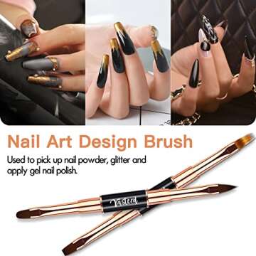 Yasterd Nail Art Brush Set Professional- 5pcs Double-Ended Nail Art Brushes for Long Lines, Thin Liner brush for Nails Detail, Nail Design Brush Ombre Brush 3D Brush Kits for Gel Polish Acrylic Nail Drawing