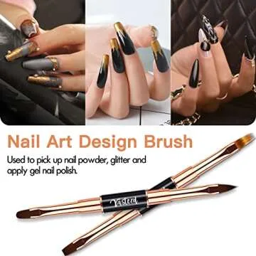 Yasterd Nail Art Brush Set Professional- 5pcs Double-Ended Nail Art Brushes for Long Lines, Thin Liner brush for Nails Detail, Nail Design Brush Ombre Brush 3D Brush Kits for Gel Polish Acrylic Nail Drawing