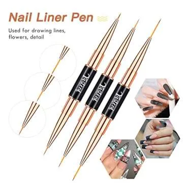 Yasterd Nail Art Brush Set Professional- 5pcs Double-Ended Nail Art Brushes for Long Lines, Thin Liner brush for Nails Detail, Nail Design Brush Ombre Brush 3D Brush Kits for Gel Polish Acrylic Nail Drawing