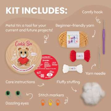 Cookie Box Crochet Kit for Beginners - Learn to Craft Amigurumi Stuffed Animals - Knitting Gift for ...