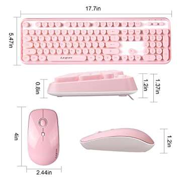 Pink Wireless Keyboard Mouse Combo, 2.4GHz Retro Typewriter, Letton Full Size Office Computer Keyboa...