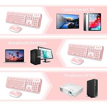 Pink Wireless Keyboard Mouse Combo, 2.4GHz Retro Typewriter, Letton Full Size Office Computer Keyboard and Cute Mouse with 3 DPI for Mac PC Desktop Laptop