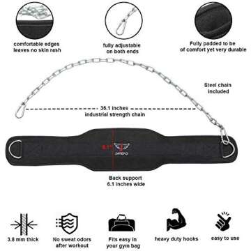Jayefo Dip Belt for Weightlifting - GYM Workout Pull Ups Belt with Chain-Industrial Strength-Neoprene Waist Crossfit for Weight Lifting-Squat-Training-Fitness-Men & Women (36 Inches)
