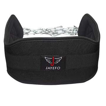 Jayefo Dip Belt for Weightlifting - GYM Workout Pull Ups Belt with Chain-Industrial Strength-Neoprene Waist Crossfit for Weight Lifting-Squat-Training-Fitness-Men & Women (36 Inches)