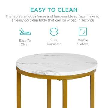 Best Choice Products 16in Faux Marble Accent Table, Modern End Table, Small Coffee Table Home Decor for Living Room, Dining Room, Tea, Coffee w/Metal Frame, Foot Caps, Designer - White/Bronze Gold