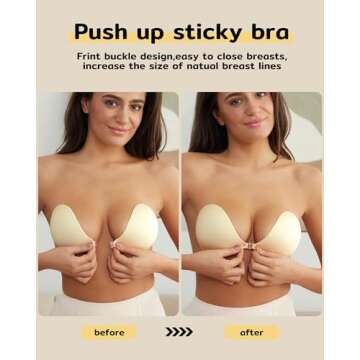 Niidor 2024 Strapless Backless Bra, Reusable Push Up Sticky Boobs Adhesive Wireless Stick On Bras with 2 Nipple Covers