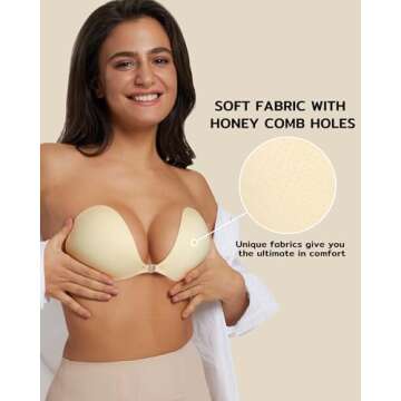 Niidor 2024 Strapless Backless Bra, Reusable Push Up Sticky Boobs Adhesive Wireless Stick On Bras with 2 Nipple Covers