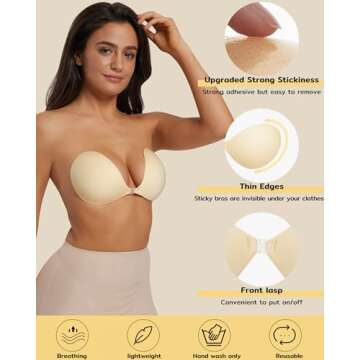 Niidor 2024 Strapless Backless Bra, Reusable Push Up Sticky Boobs Adhesive Wireless Stick On Bras with 2 Nipple Covers