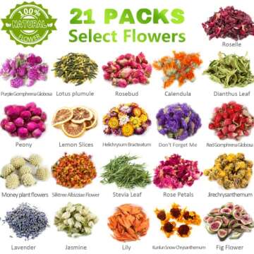 [Latest] 21 Pack Dried Flowers for Candle Making, 100% Natural Dried Herbs Kit for Soap Making, Bath...