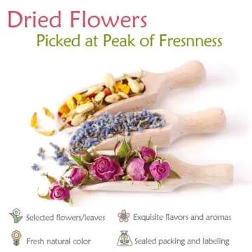 [Latest] 21 Pack Dried Flowers for Candle Making, 100% Natural Dried Herbs Kit for Soap Making, Bath, Resin Jewelry Making, Bulk Dried Flowers Include Lavender, Rose Petals, Rosebuds, Leaves, Lemon.