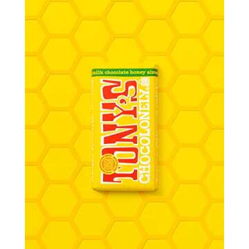 Tony's Chocolonely 32% Milk Chocolate Bar with Honey Almond Nougat - Belgium Chocolate, No Artificial Flavoring, Fairtrade & B Corp Certified - 6.35 Oz