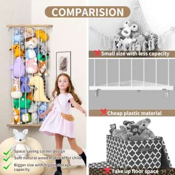 Stuffed Animal Storage Toy Storage Organizer, Upgraded Stuffed Animal Hammock Corner & Stuffed Anima...