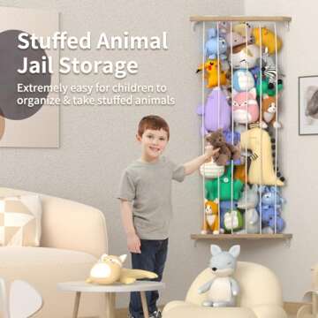 Stuffed Animal Storage Toy Storage Organizer, Upgraded Stuffed Animal Hammock Corner & Stuffed Animal Net for Plushie Toys with Adjustable Height for Kids Playroom Bedroom Organizer